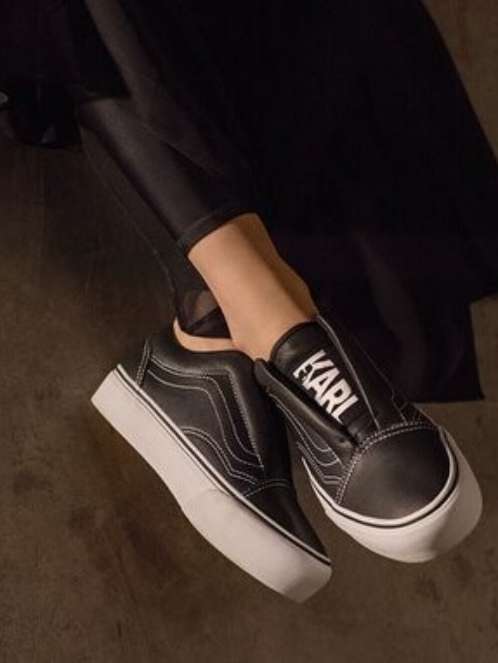 Vans x Karl Lagerfeld Old Skool Laceless Leather Platform Sneakers Womens Sz 8.5